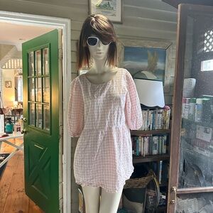 June & Hudson Pink and White gingham  Tie back Blouse or mini dress